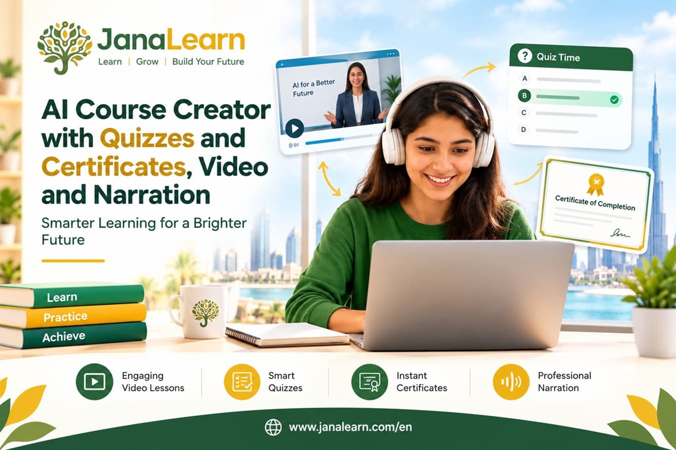 AI course creator with quizzes and certificates and video narration for students in the UAE